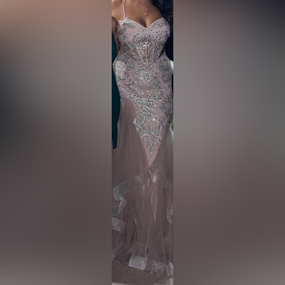 Portia and Scarlett Pink and Silver Prom Dress - Picture 3 of 4